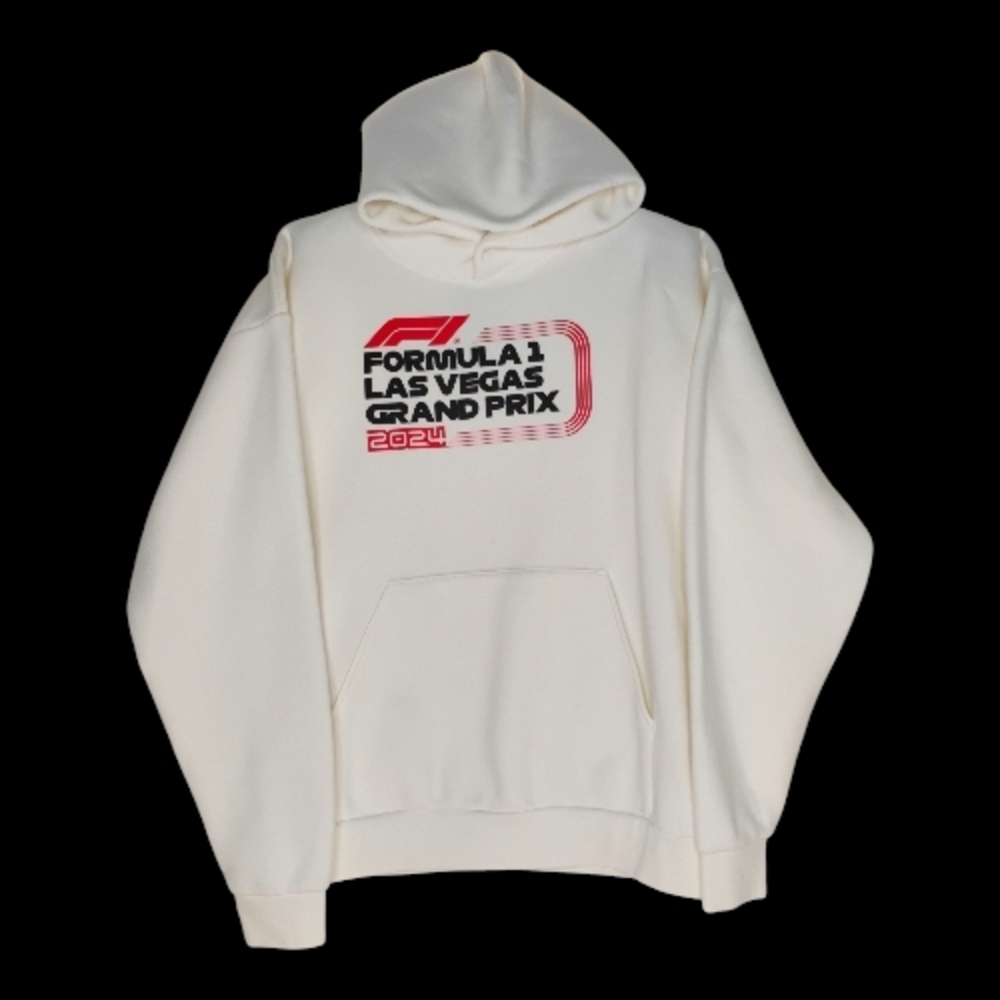 582. Unisex Cream Formula 1 Las Vegas Grand Prix 2024 Kangaroo Pockets Hoodie M